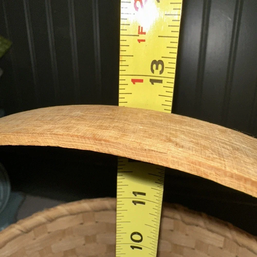 Vintage Signed 1993 Handmade Splint Wood Gathering Basket Modern Cottage Folk 01